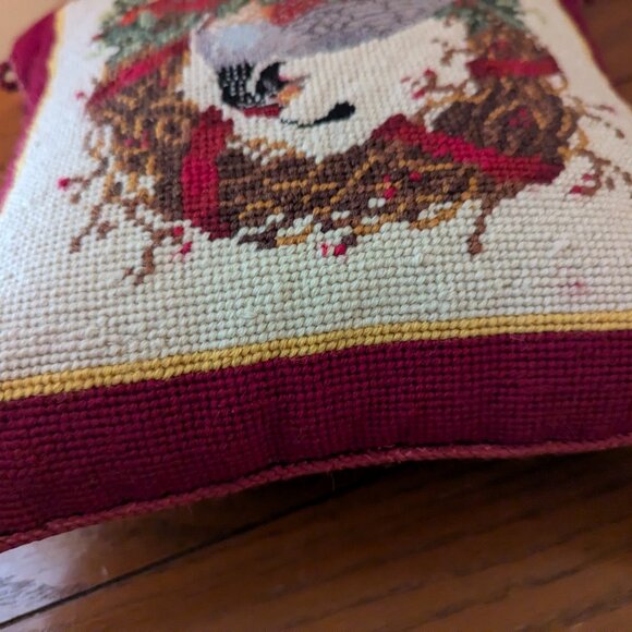 Embroidered Quail Pillow Red Square 12" Vintage 1991 Peking Handicraft Holiday - Picture 9 of 14